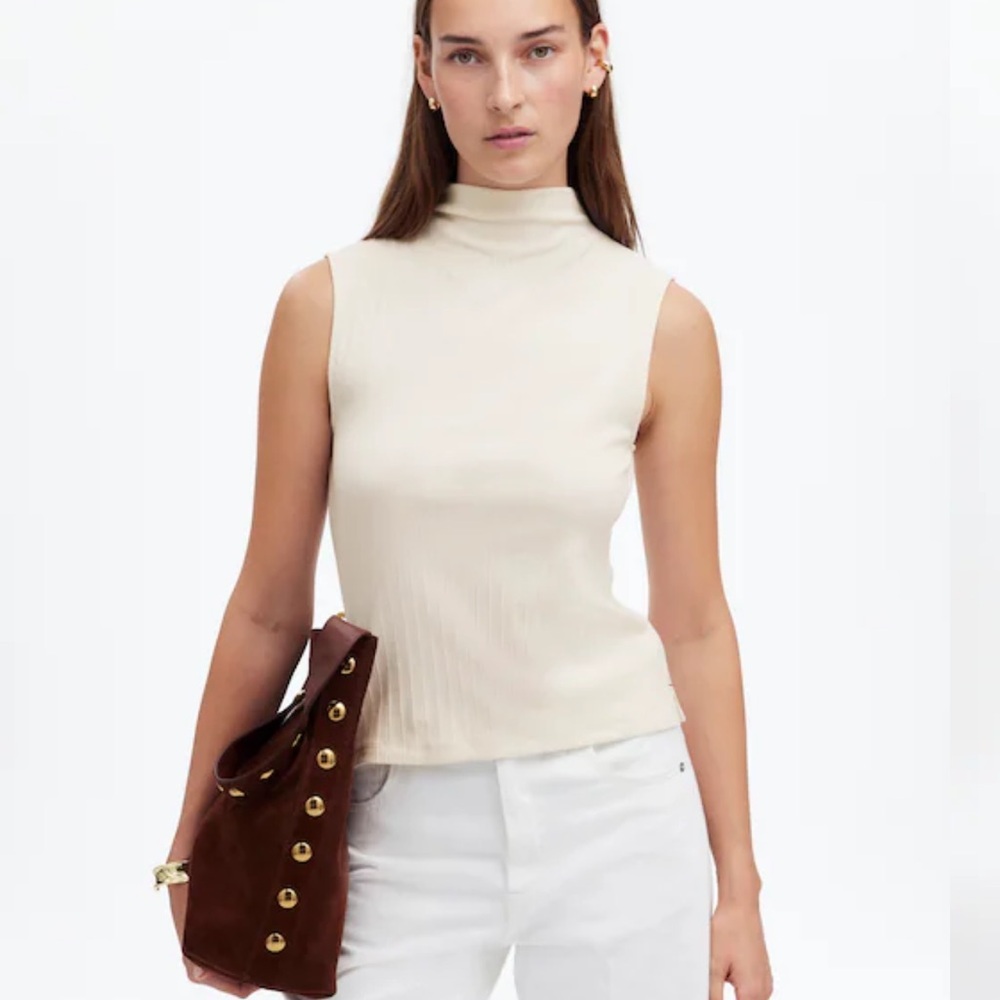 Madewell Cream Sleeveless mockneck Blouse